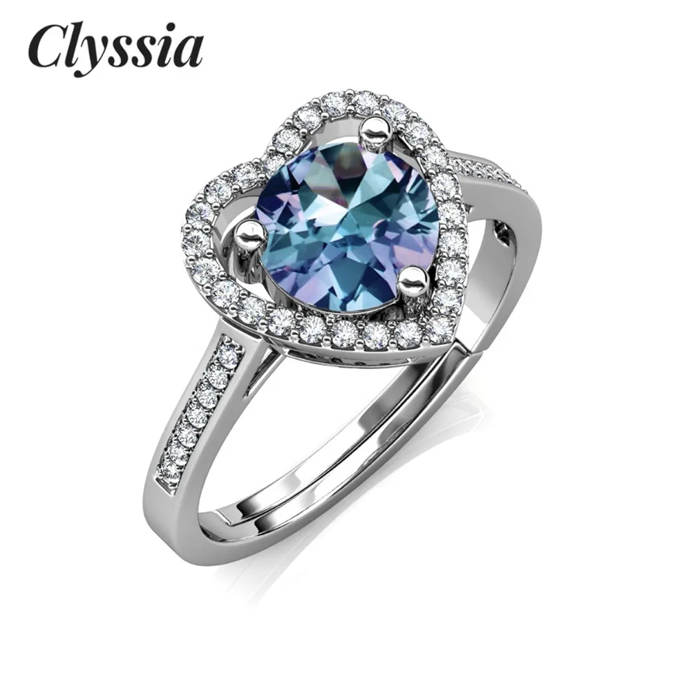 

CLYSSIA 925 Sterling Silver Purple Stone Alexandrite Jewelry Heart Shape Wedding Engagement Halo Ring for Women Jewellery