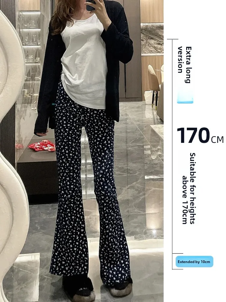 

Floral Print High Waist Bell Bot Pants Women's Casual Slimming Long Trousers Autumn Early Season Comfortable All Match