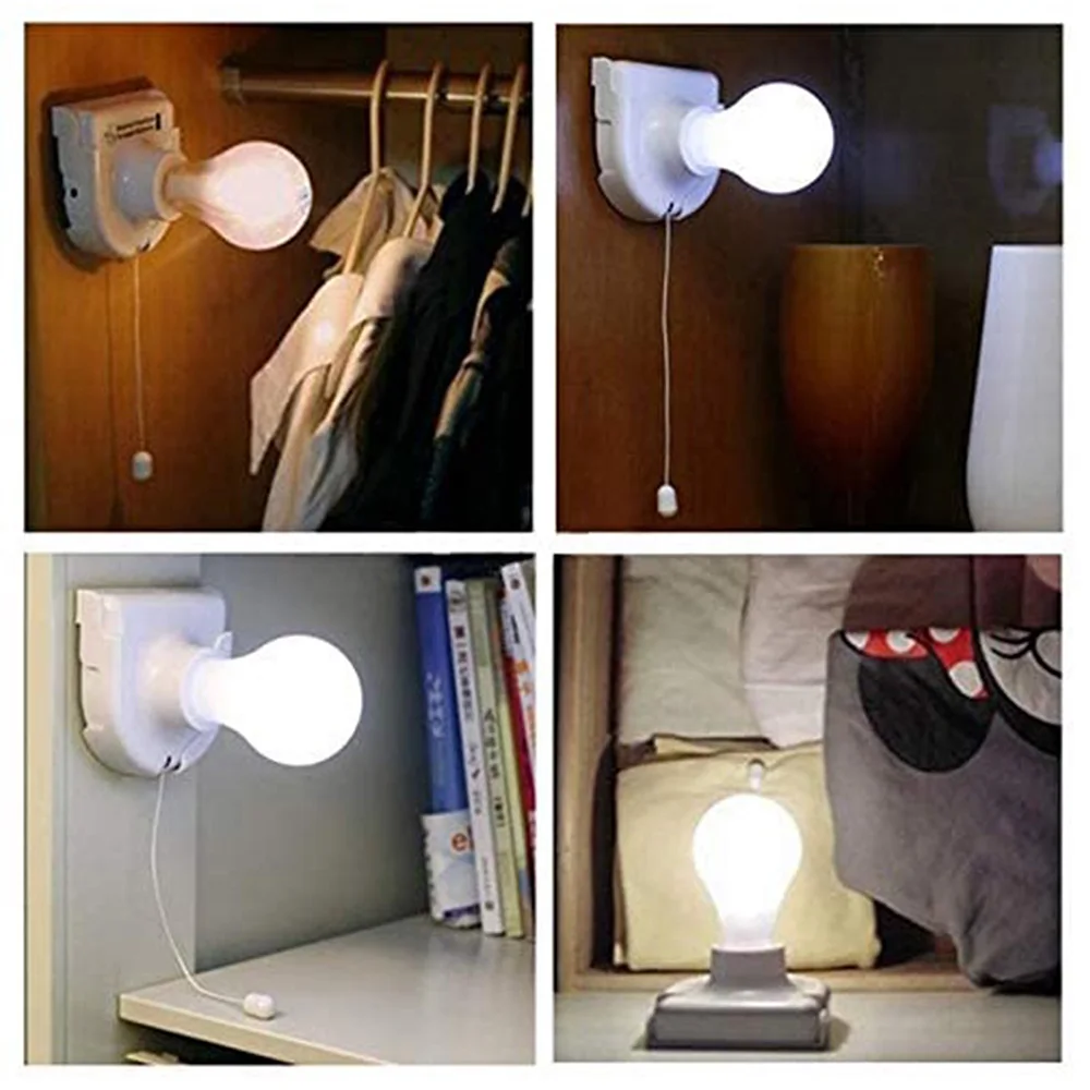 3LED Pull-String Smart Bedside Cabinet Night Light Portable Operated Self Adhesive Wall Mount Light Handy Lamp Night Lights