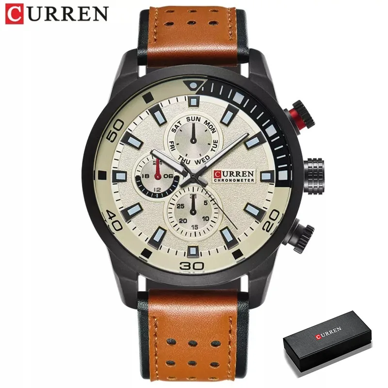 CURREN 2021 Men Watches Top Brand Luxury Leather  Sport Watch For Men Fashion Waterproof Simple business Clock Reloj Hombre