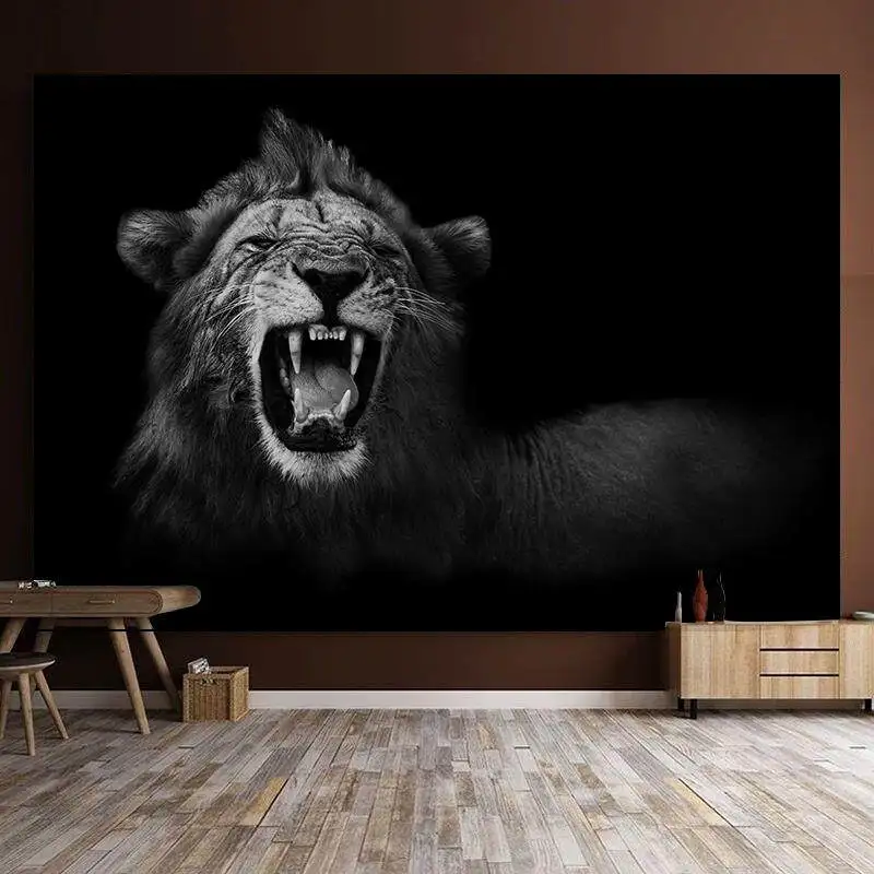 High end aesthetic tapestry black and white animal print wall hanging literary style wall atmosphere background cloth decoration