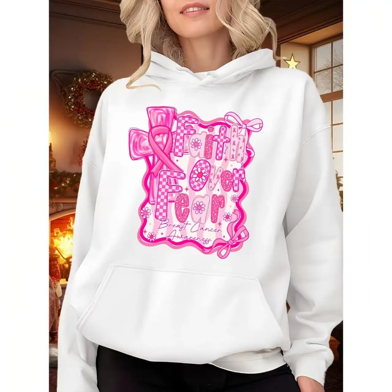 

"Breast Cancer Awareness Hoodie Women Motivational Sweatshirt Pink Ribbon Fight Like A Girl Graphic Tee Charity Gift Top"