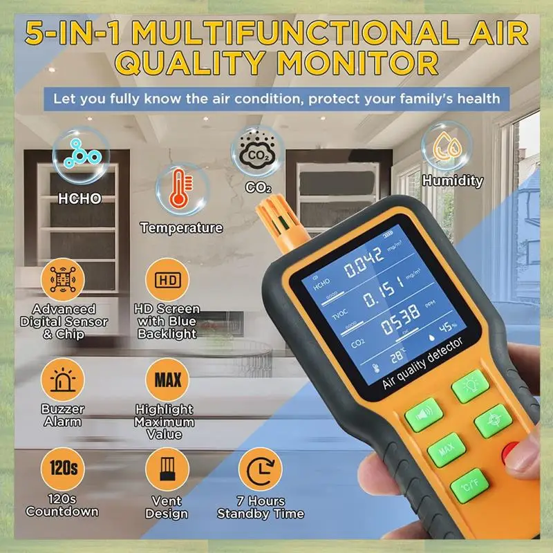 

Монитор N15R-CO2 Детектор формальдегида TVOC/температура/влажность в помещении с зуммером, экраном с подсветкой