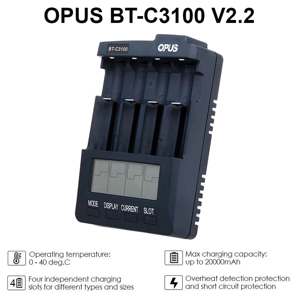 Standard Battery Charger Opus BT-C3100 V2.2 Digital Intelligent 4 Slots AA/AAA LCD Battery Charger tool parts