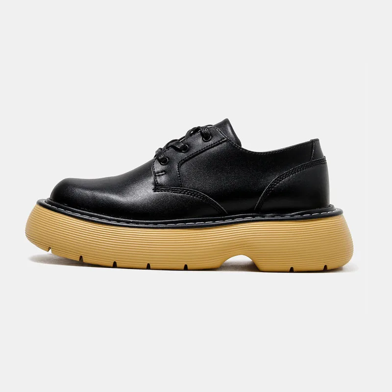 Vintage Thick Sole Casual Genuine Leather Dress Shoes Men Platform Heighten Japan Harajuku Korean Streetwear Fashion Shoes Man