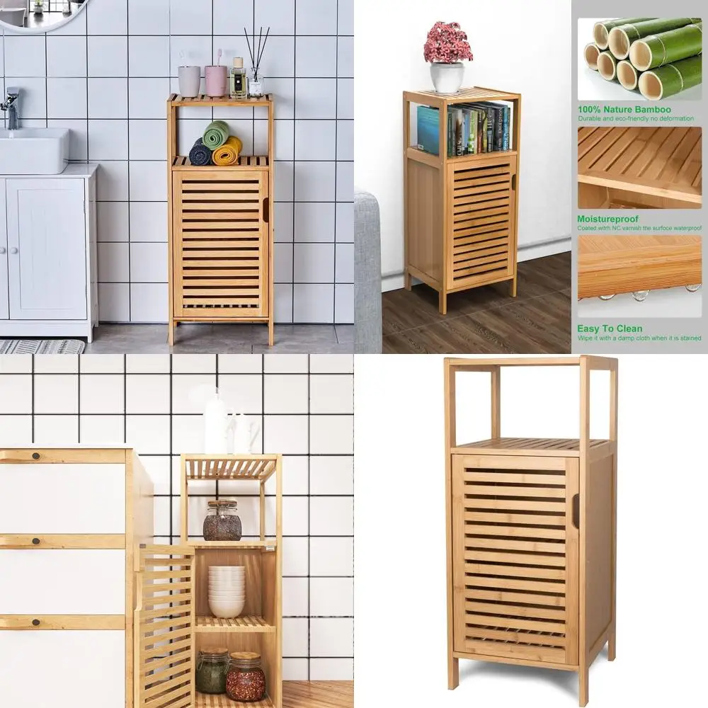 

Отдельно стоящий бамбуковый шкаф для хранения с дверцей и полкой для ванной, гостиной и других помещений