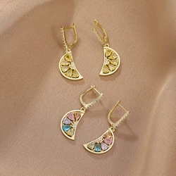Classic Personality Stainless Steel Micro-inlaid Gorgeous Fruit Lemon Earrings Fashionable Charm Temperament Jewelry Earrings