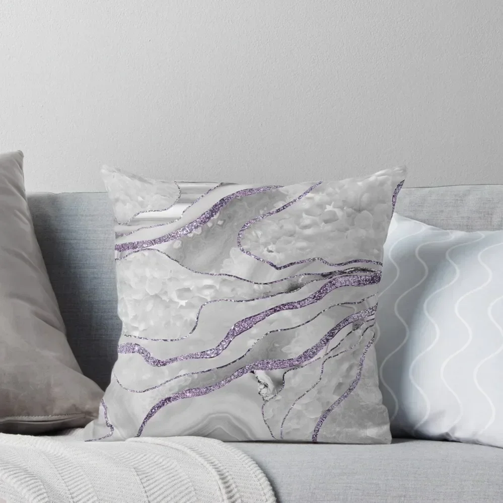 White Agate Lavender Glam #1 (Photo of Glitter Only - Not Reflective) Throw Pillow Cushions For Sofa pillow