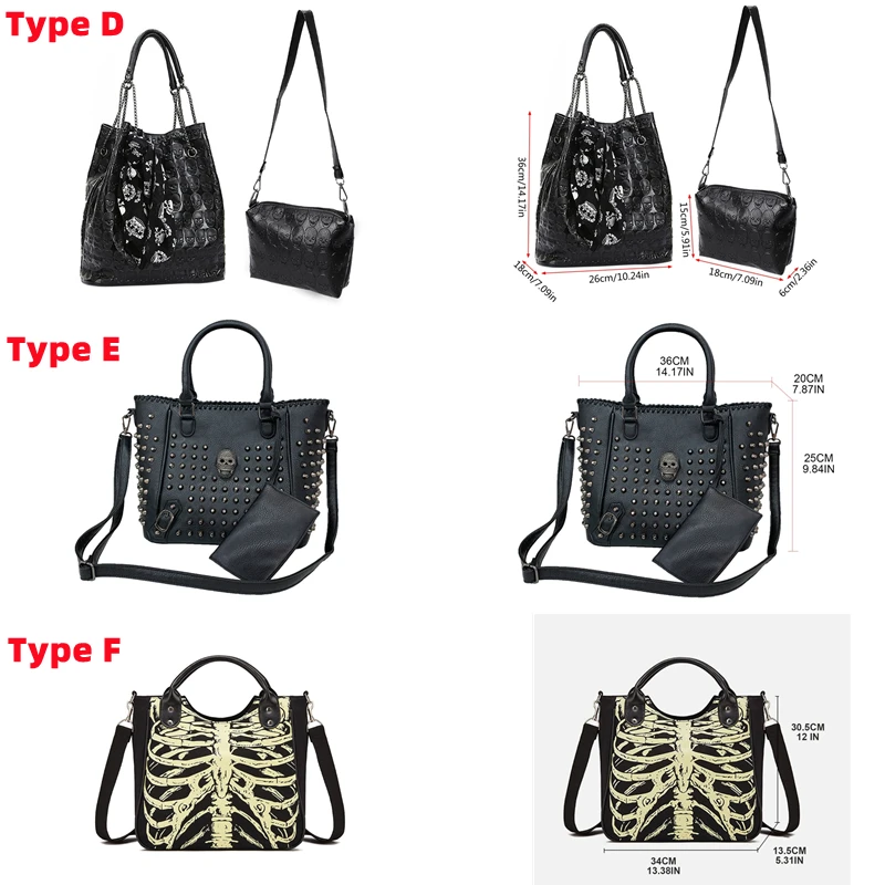 Popular Fashion Womens Personalise Punk Rivet Skull Shoulder Bag Handbag Black