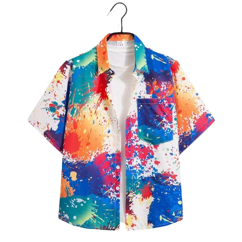 Men's Summer Seaside Printed Short Sleeve Shirt Retro Beach Vacation Hawaiian Loose Casual Handsome Half Sleeve Floral Shirt