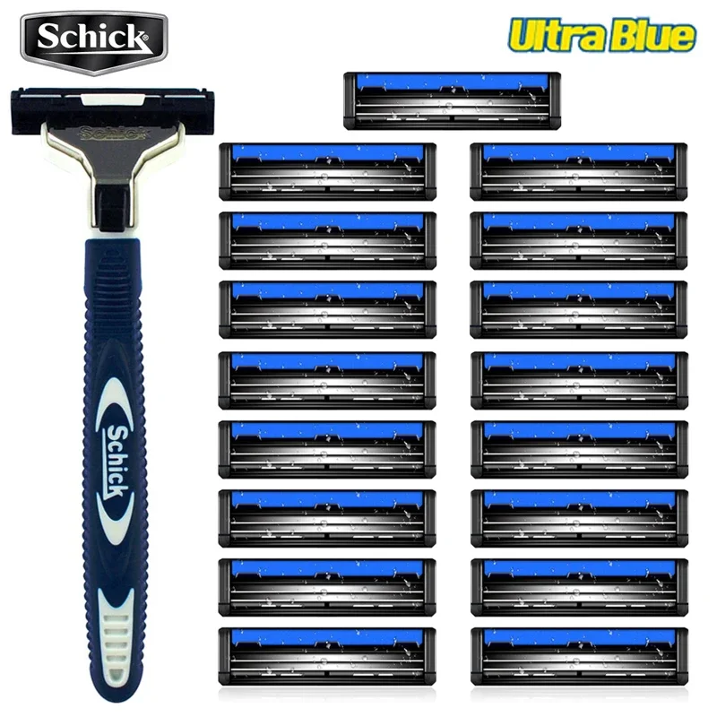 

1 Razor 17 Blades/Set Original Schick Ultra Blue Razor Blades Kit Man Beard Hair Shaver Vitamin E Easy To Clean Free Shipping