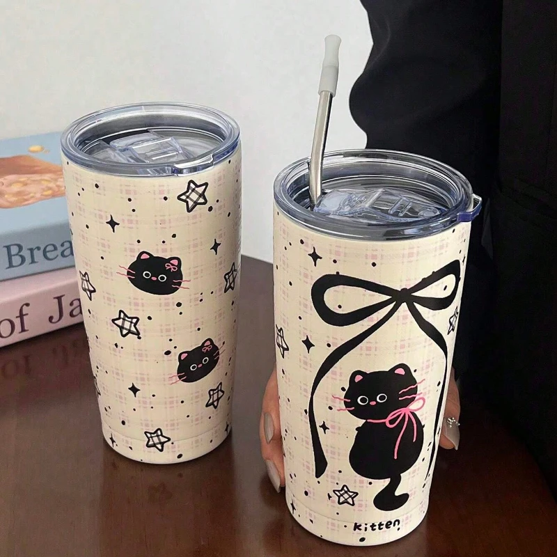 550ML Black Kitten Double Wall Vacuum Insulated Stainless Steel Tumbler for Coffee, Water and Camping, Great Halloween/Christmas