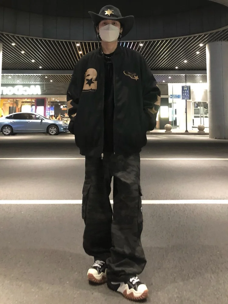 

Мужская бейсбольная куртка оверсайз в американском стиле, уличная одежда, хип-хоп, ретро, с вышивкой, свободный крой, молодежный тренд