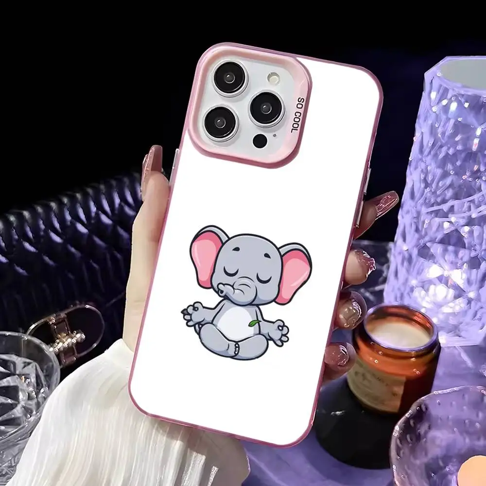 Etui na telefon Cute Cartoon Elephant do iPhone'a 16,15,14,13,12,11,Mini,Pro,MAX Różowe matowe etui odporne na wstrząsy