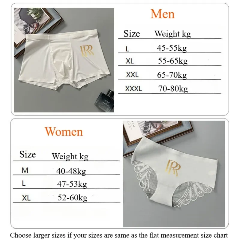 Fashion Matching Lace Couple Underwear Sexy Lovely Smooth Ice-silk Men Boxer Shorts Womens Bikini Briefs Elastic Lovers Panties