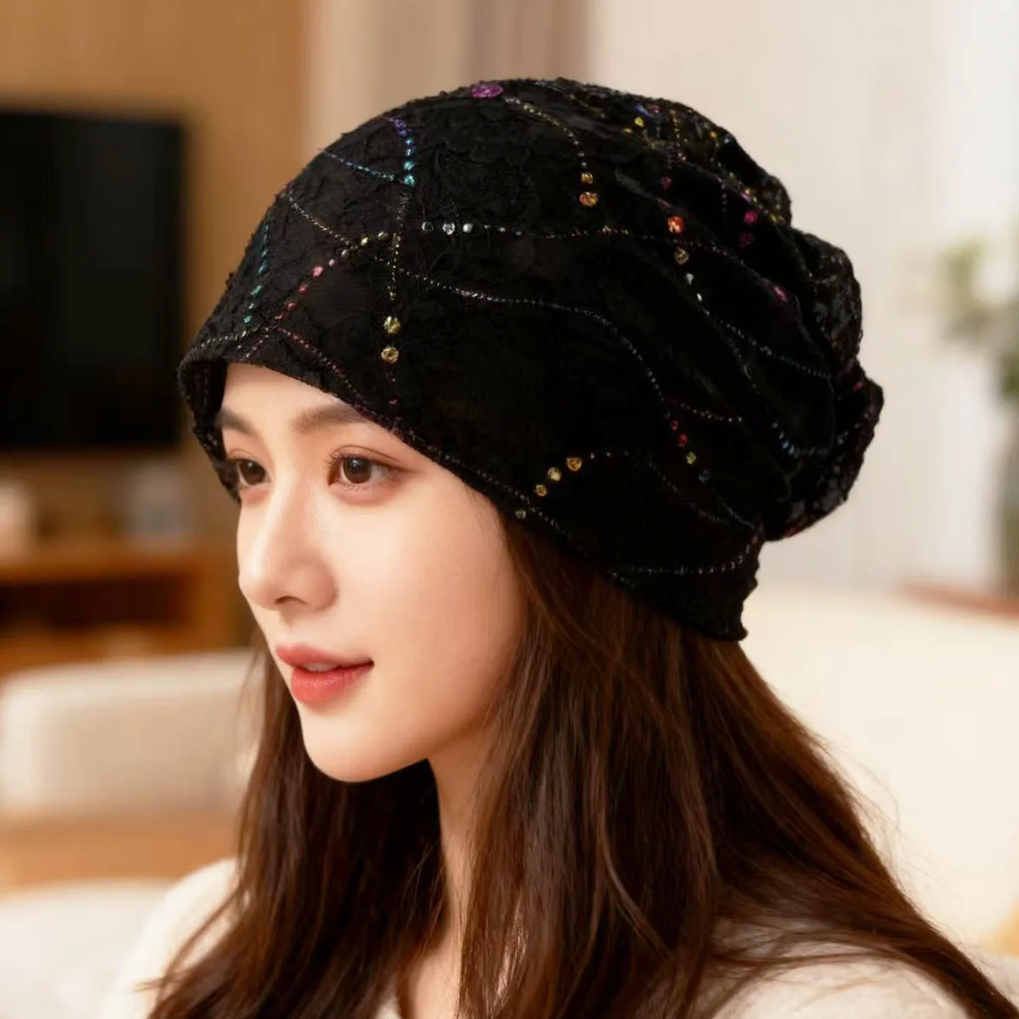 

Многосезонная дышащая ночная шапочка для послеродового периода - модная кружевная шапочка-платок для повседневной носки в помещении с кондиционером