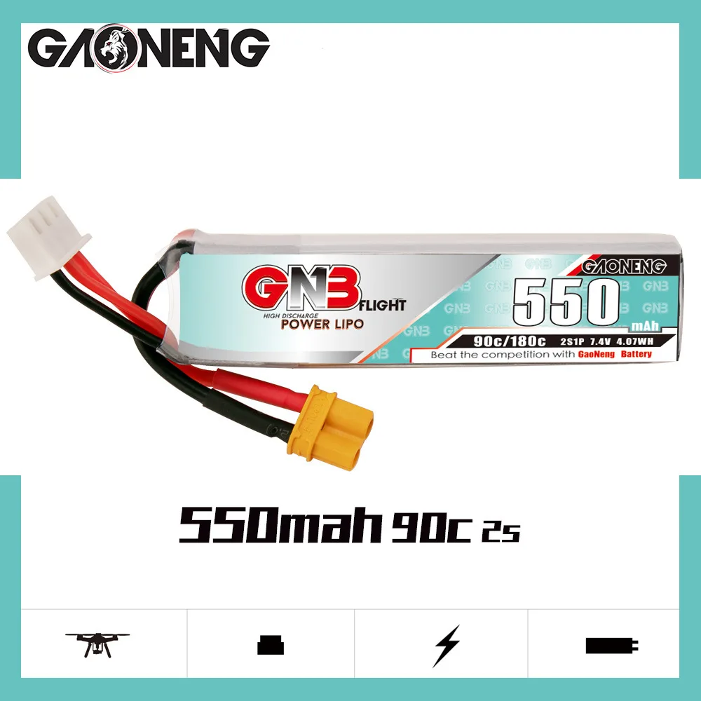 Upgrade Max 180C GNB 2S 7.4V 550mAh LiPo Battery For TINY8X Blade Inductrix Quadcopter Helicopter FPV Drone Beta75S 120S Parts