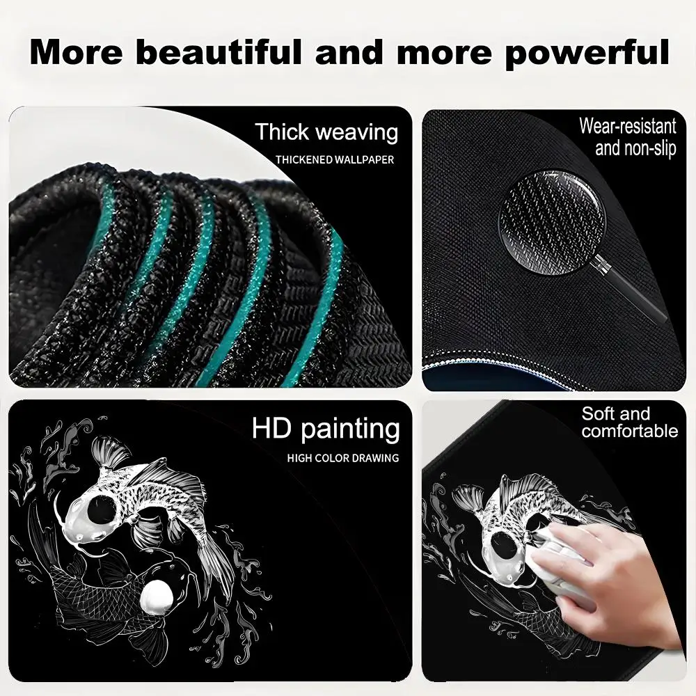 Fish XXL Lock Edge Mousepad Koi Taichi Neutral Large Gaming Desk Mat Keyboard Mats Mouse Mat Beast Desk Pad For Gift Mouse Pad