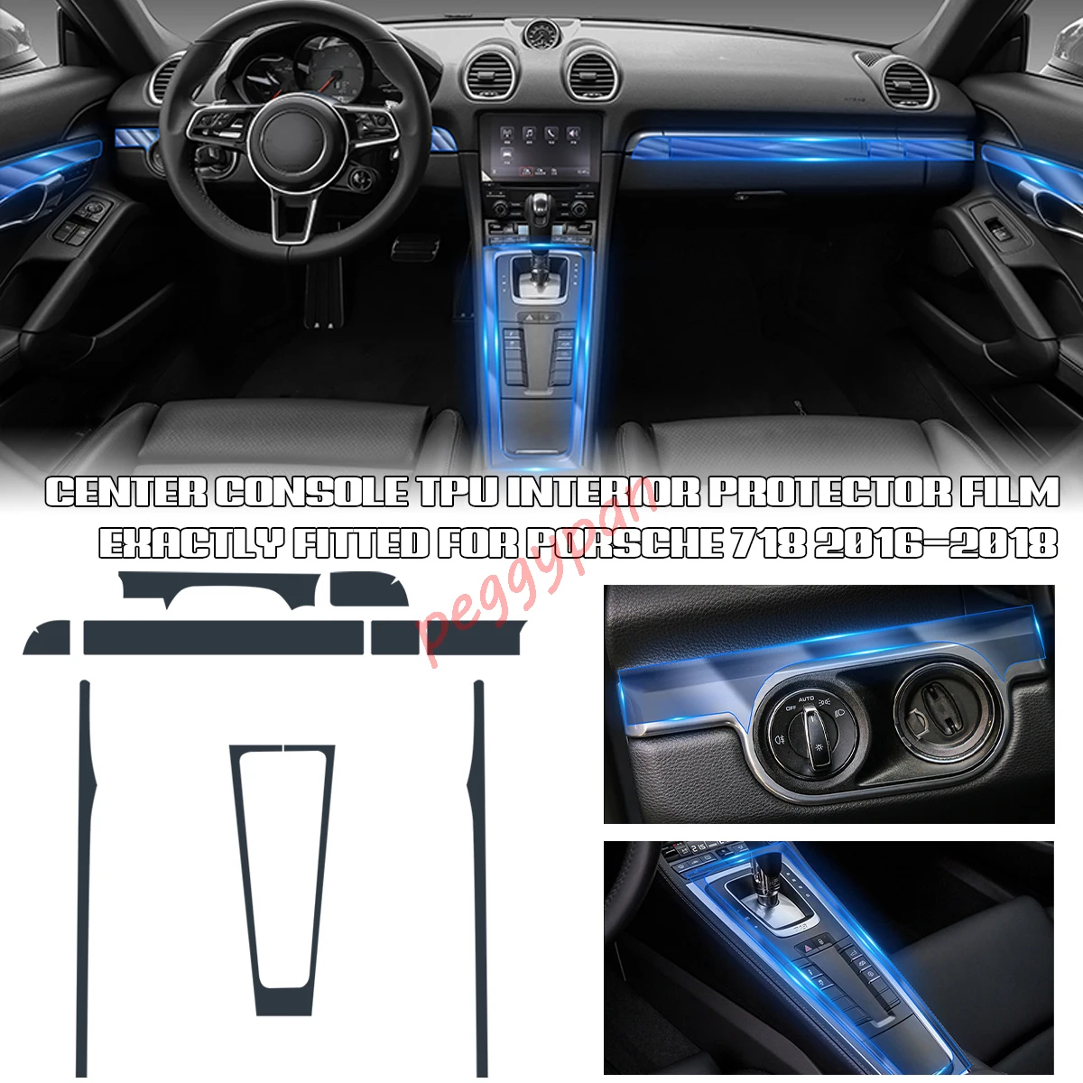 Precut Interior Center Console Transparent TPU Clear Paint Protective Anti-scratch Repair Film For Porsche 718 2016-2018