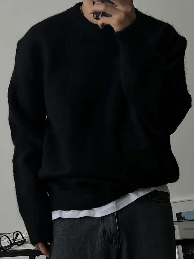 

Thiened круглый вязаный свитер Ne, мужской весенне-осенний ленивый свитер, базовая теплая верхняя одежда, чистый цвет, свободный крой, длинный све