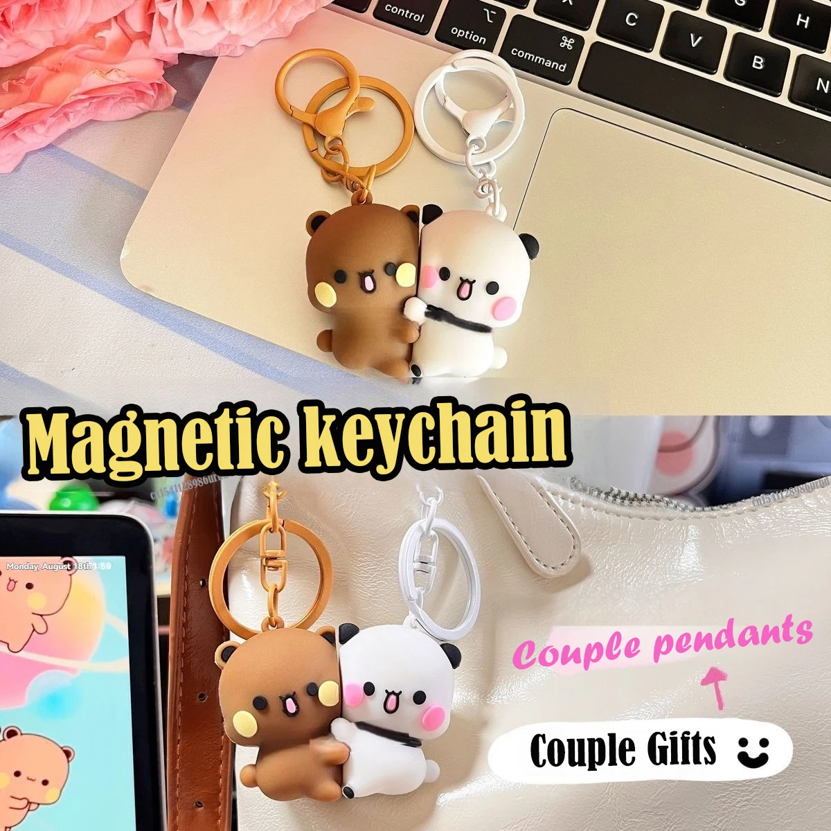 

New Bubu Dudu Magnetic Hug Keychain Cute Cartoon Panda Pendant Keychain Backpack Pendant Keychain Couple Christmas Gift