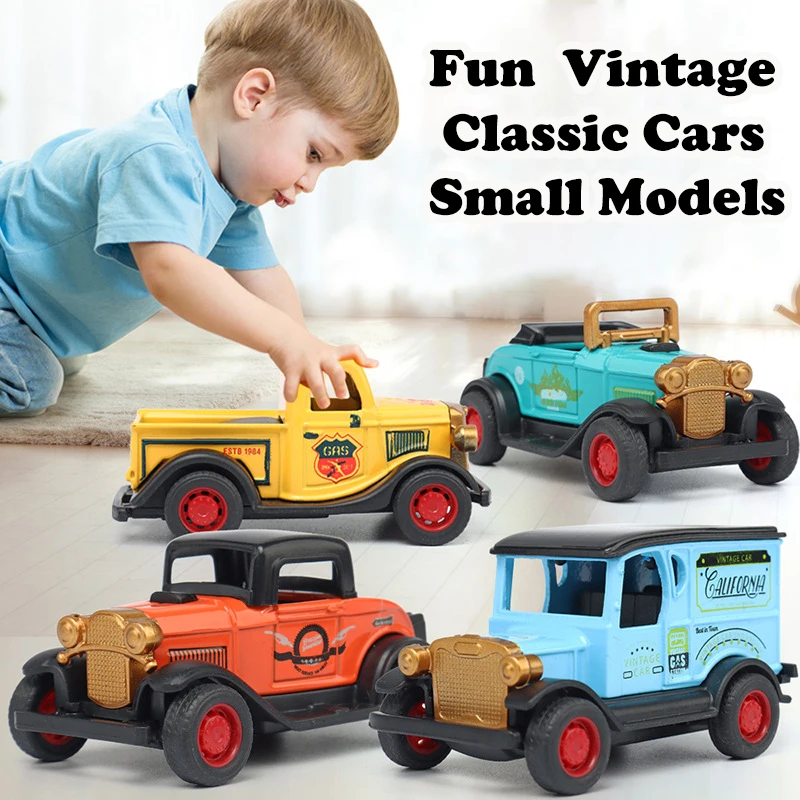 4Pcs/bag Cartoon Cute Retro Classic Car Model Toy Mini Pull Back Alloy Cars Children's Fun Puzzle Toy Boys Holiday Birthday Gift