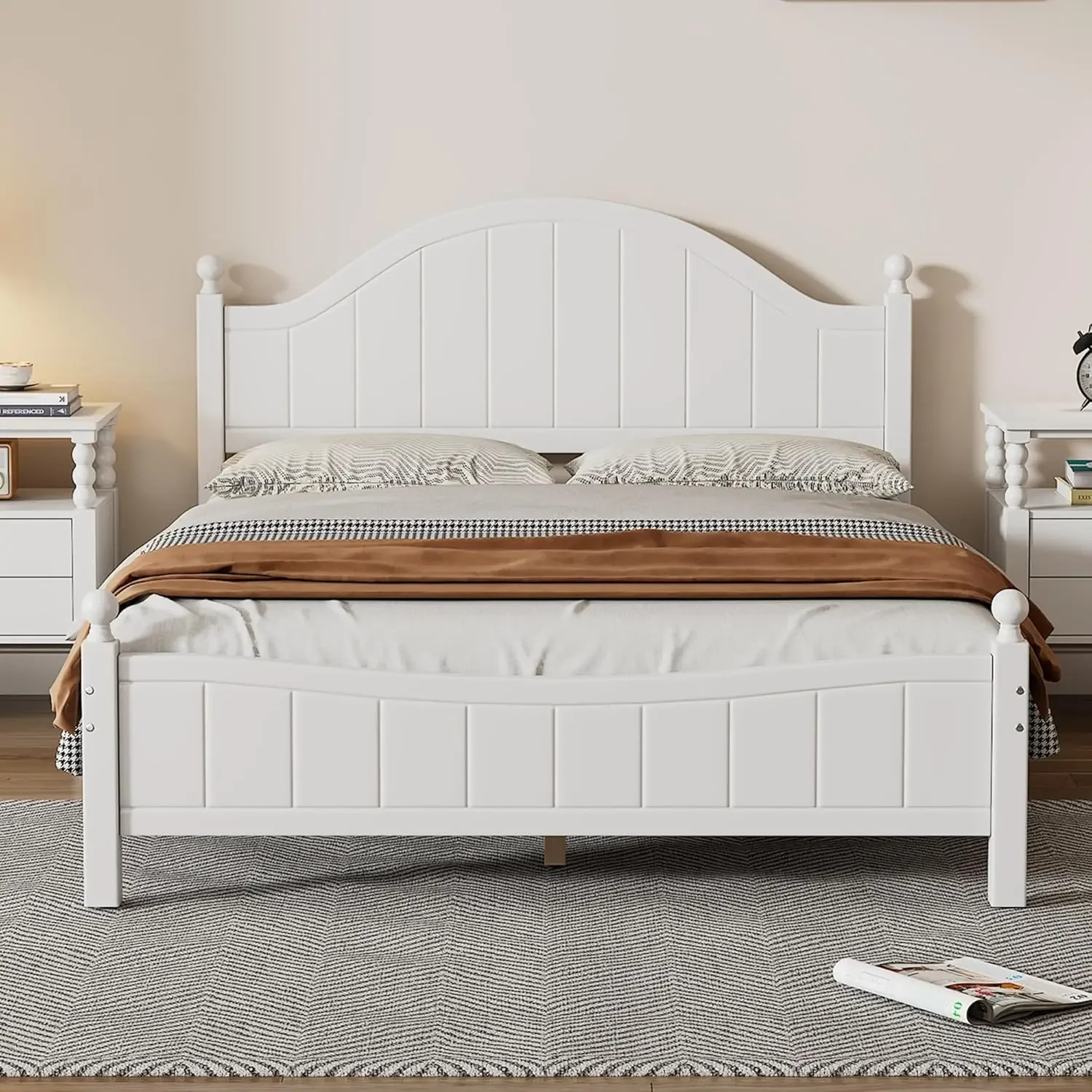 Designs Queen Platform Bed Frame with Headboard, Wooden Queen Size Bed Frames with Slat Support for Kids, Teens,