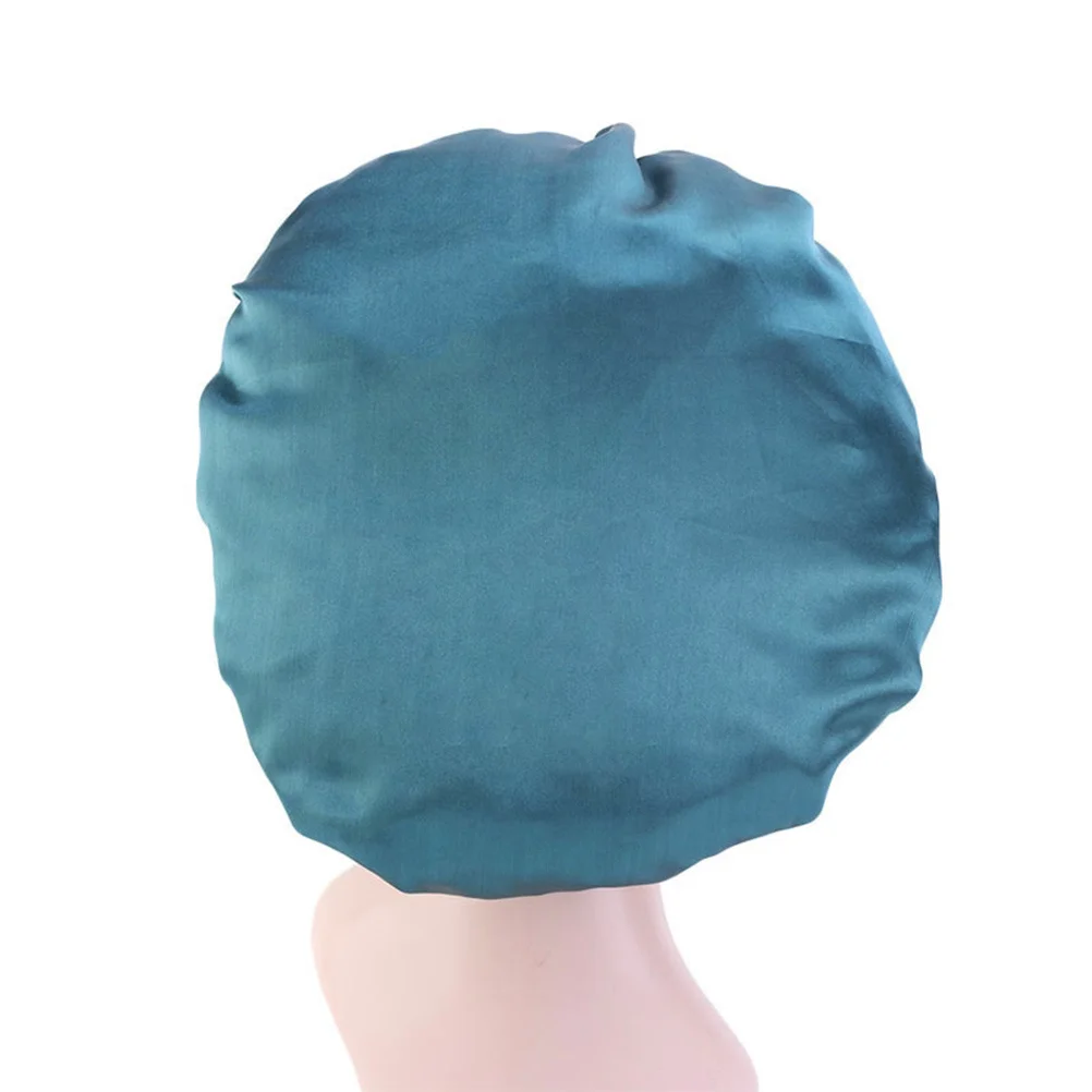 

Double Layer Satin Sleeping Cap for Women Adjustable Elastic Night Bonnet Sky Blue Hair Protection during Sleep Makeup Face