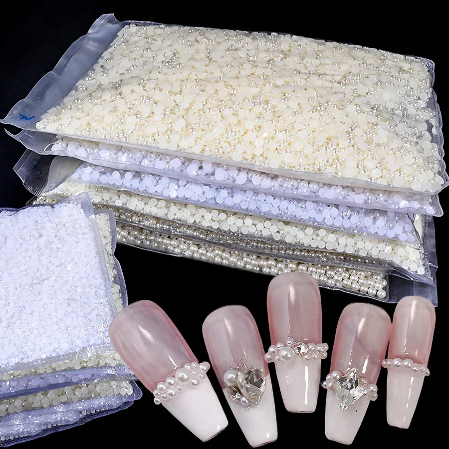 10000Pcs White Ivory 1.5mm-4mm ABS Imitation Half Round Pearl Beads Loose Beads For Nail Art DIY Craft Jewelry Making Scrapbook