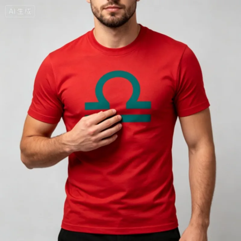 Mens Slim Crew Neck Tee Libra Constellation Zodiac Sign Minimalist Symbol Print Astrology Lover Casual Cotton T Shirt