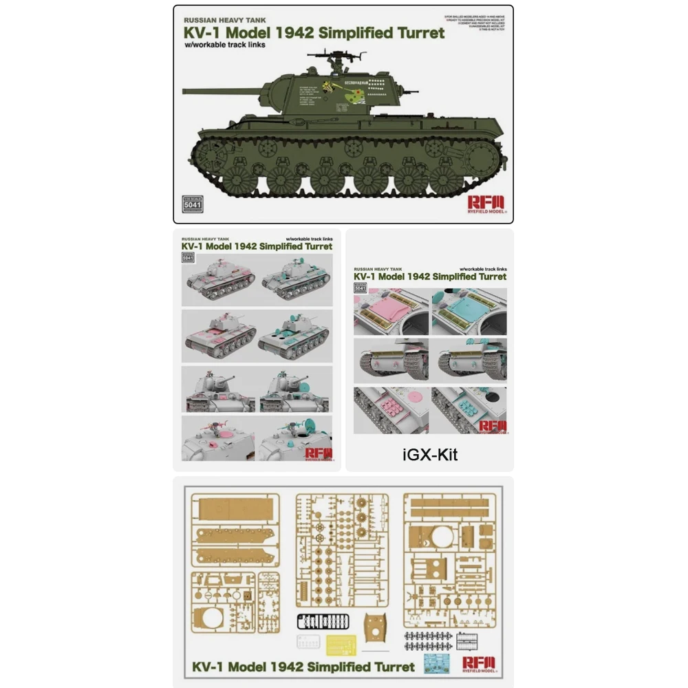 Rye Field 5041 1:35 Scale KV-1 KV1 1942 Simplified Turret w/Workable Track Vehicle Hobby Plastic Assembly Model Building Kit