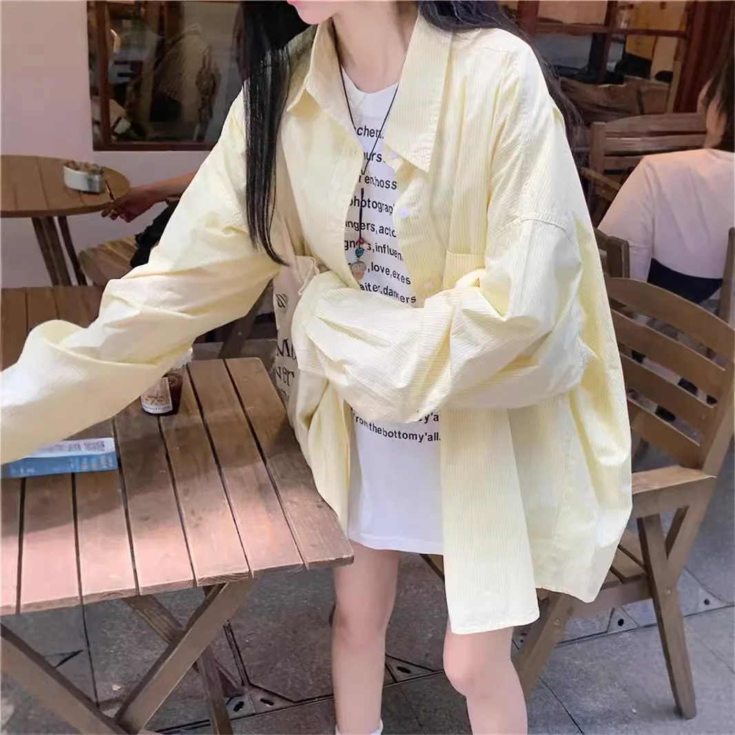 Polo à rayures pour femmes, Protection solaire d'été, ample, décontracté, ouvert, Cardigan, haut mi-long