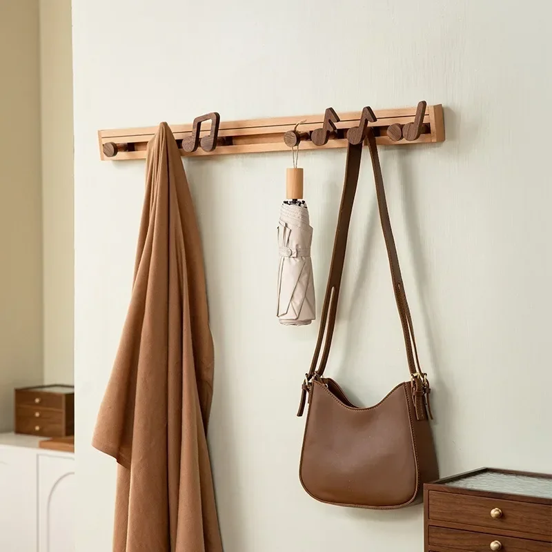 Wall Mounted Solid Wood Coat Rack Creative Towel Holder Mobile Musical Note Clothes Rack Storage Shelves Nordic Style Furniture