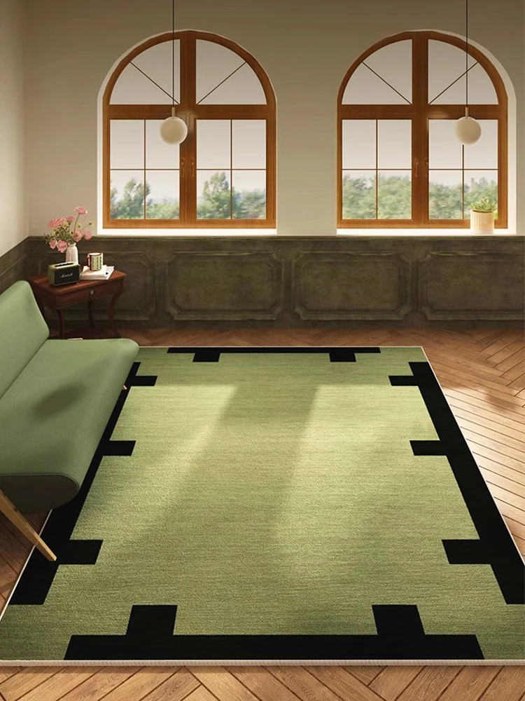 French Green Living Room Carpet Light Luxury High End Decorative Rug Large Size Non Slip Bedroom Carpets Easy Care Balcony Rugs