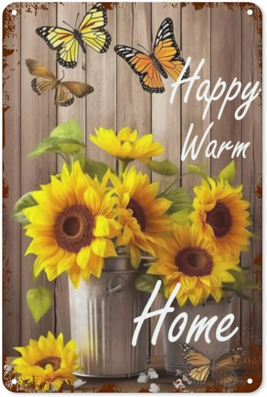 Retro tin sign, Happy Warm Home Vintage Metal Sign for Garage Bar Caffe Pub Coffee Home Decor 8x12 Inch