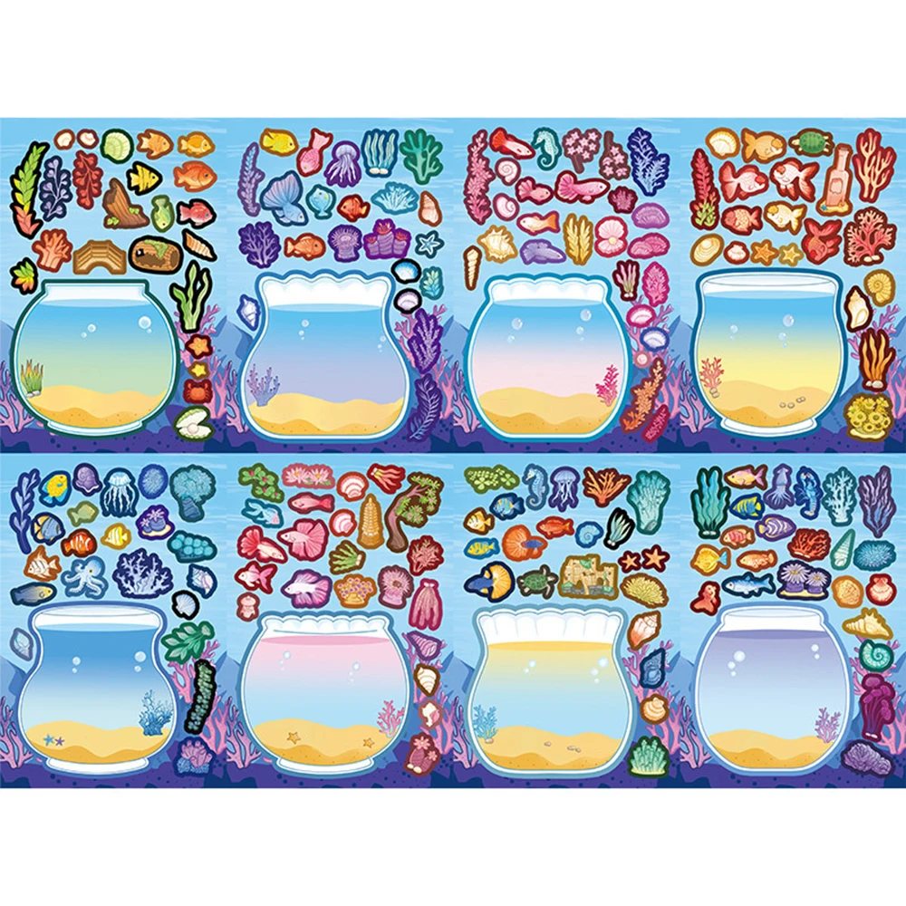 

8/16sheets Funny Fish Tank Marine Life Stickers Cute Cartoon Sea Animal Make a Face DIY Assemble Jigsaw Decals Decoration Toys