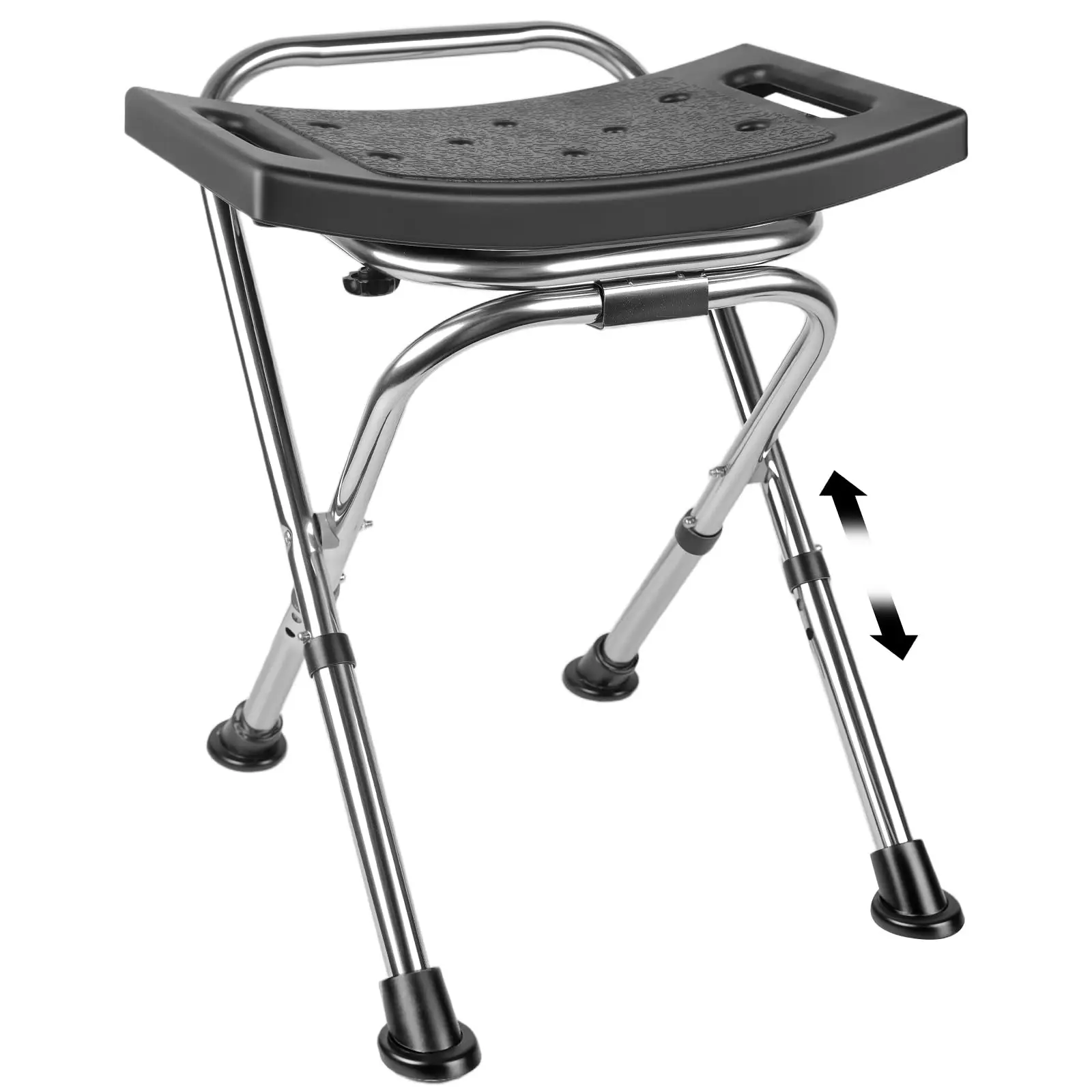 Adjustable Folding Shower Chair Stainless Steel Bath Stool Anti-Slip For Seniors Black