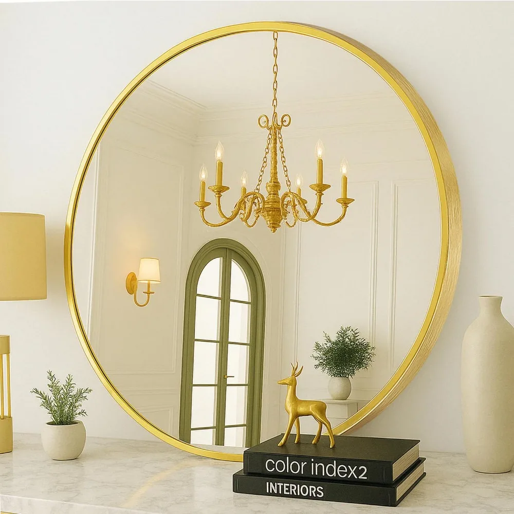 

24 Inch Gold Round Wall Mirror, Metal Frame for Bathroom, Living Room, Bedroom and Hallway Decoration