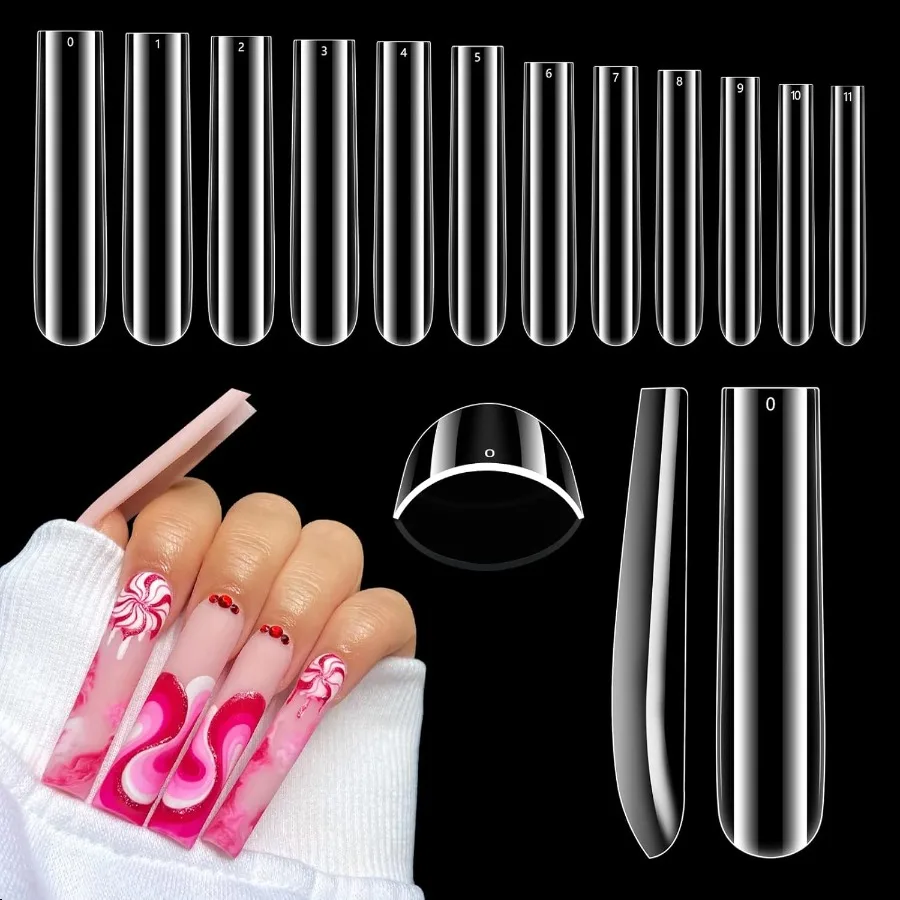 504PCS Clear Square Nail Tips for Acrylic Nails Profional XXL XXXL Extra Long Tapered Square Straight Acrylic Nail Tips Full Co