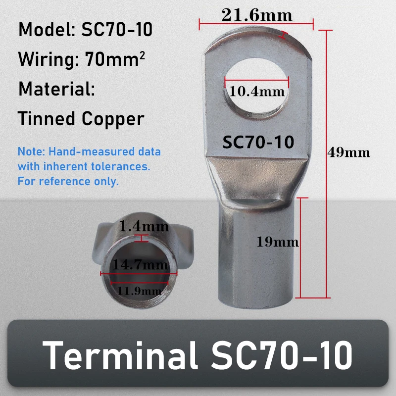 2/5/10/20/50 Stuks 10-70mm2 M6 M8 M10 SC Type'Vertind Koperdraad Neus Terminal Crimp SC Lugs Ring Kabel Connector Kit