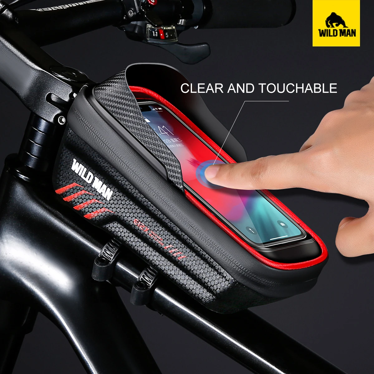 WILD MAN E12X Bicycle Bag EVA Hard Shell Waterproof Touch Screen Front Beam Bag Quick Release Bracket Crossbeam Upper Tube Bag