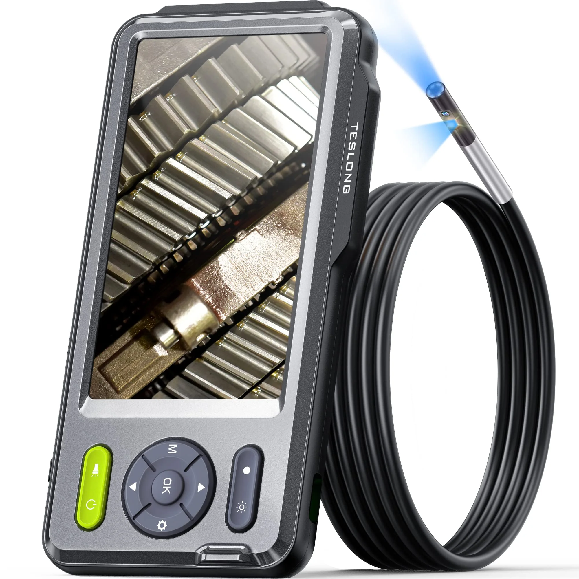 

5" IPS Screen HD Industrial Endoscope 5mm Dual Lens Waterproof Inspection Camera, Teslong Borescope with LED Light for Automotiv