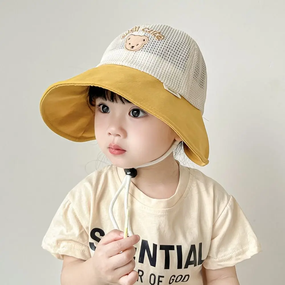 

New Summer Baby Bear Bucket Cap Breathable Mesh Children Fisherman Cap Anti UV Quick-dry Outdoor Sun Hat