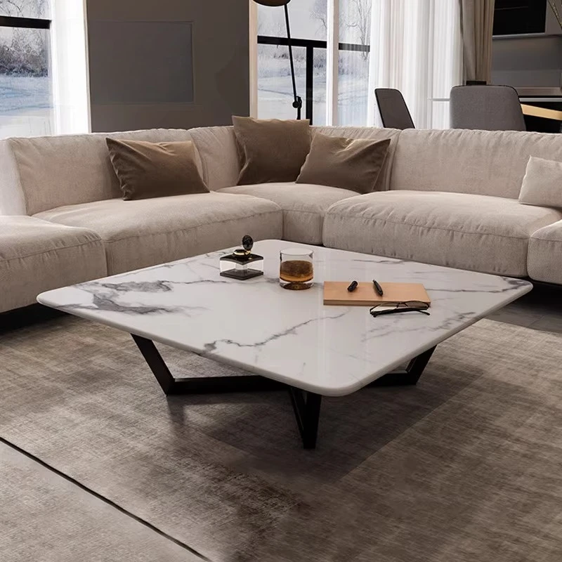 طاولة القهوة الرخامية الاسكندنافية الحديثة بسيطة الحجم شقة غرفة المعيشة طاولة القهوة مربع المستوردة لوح الصخور ضوء القهوة الفاخرة #2