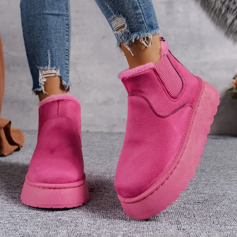 Winter Women Snow Boots Plush Warm Non Slip Chelsea Boots Casual Slip on Female Ankle Boot Platform Flat Ladies Shoe Botas Mujer