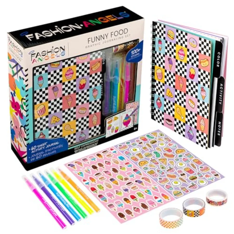 

Funny and Cute Food Graphic Journaling Stationery Set, Includes 1 Tabbed Sketchbook, 2 Sticker Sheets, 6 Scented Markers and 3