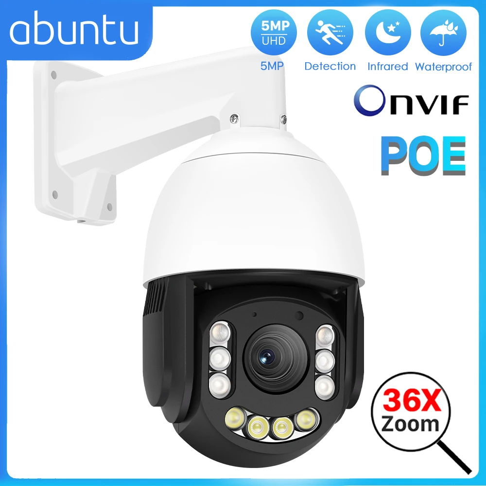 Abuntu 5MP PTZ POE Camera Outdoor 36X Optical Zoom IP Surveillance Camera 100M Color Night Vision Auto Tracking NVR Camera ICSEE