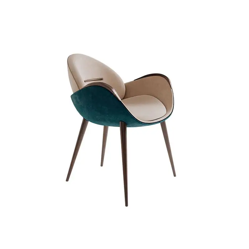 Light Luxury Italian Solid Wood Dining Chair Italian Minimalist Frosted Modern Luxury Leather Armchair