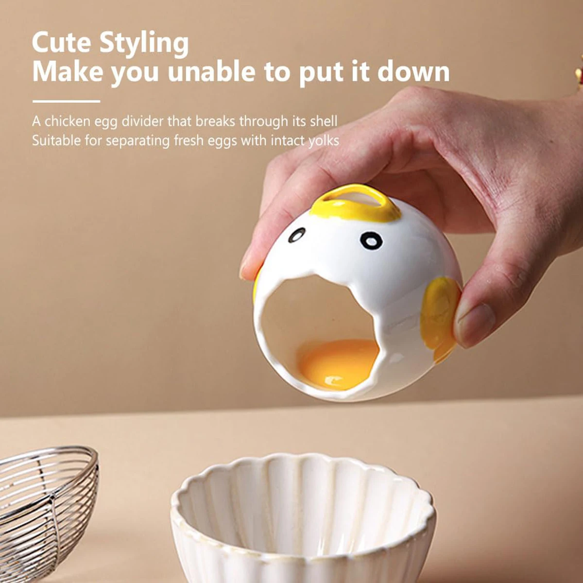 Cute Ceramic Chicken Egg Splitter Kitchen Egg Albumen Yolk Separator Creative Filter Tool Accessories Practical And Handy