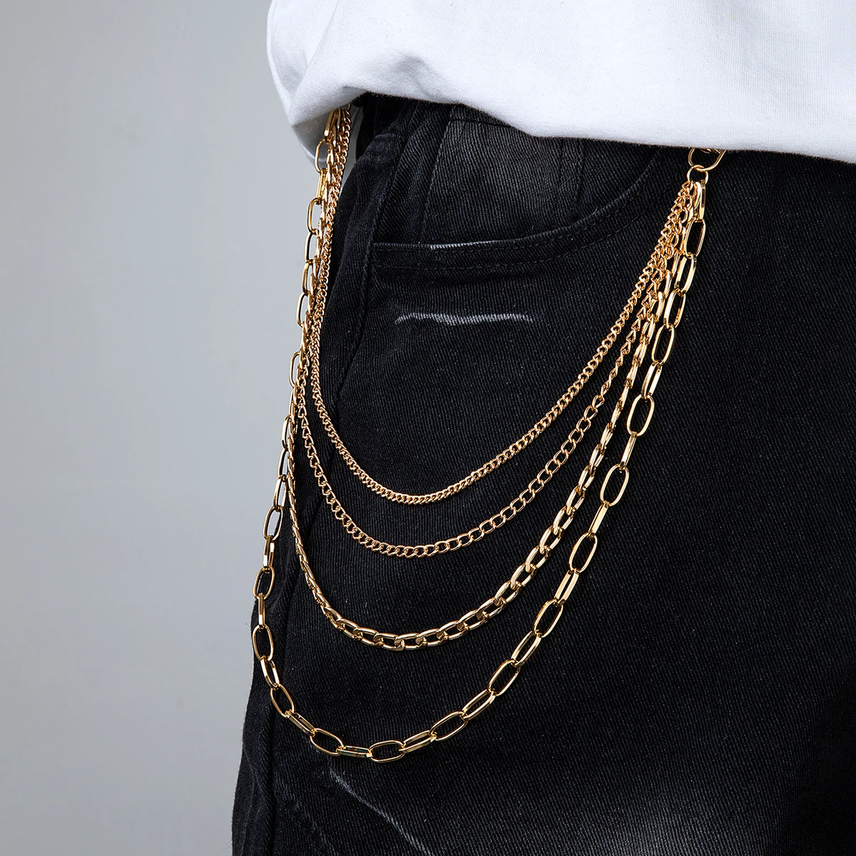 

1 piece of fashionable and versatile multi-layer chain stacking style men's body chain daily wear jeans pendant